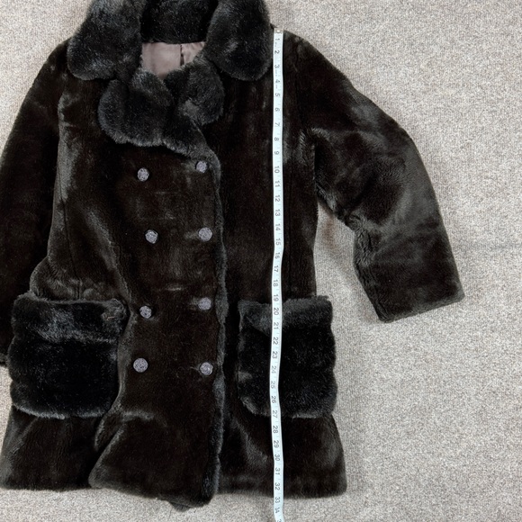 Vintage Borgana Brown Faux Fur Mid Length Double Breased Pea Coat Women’s Medium - Picture 12 of 14